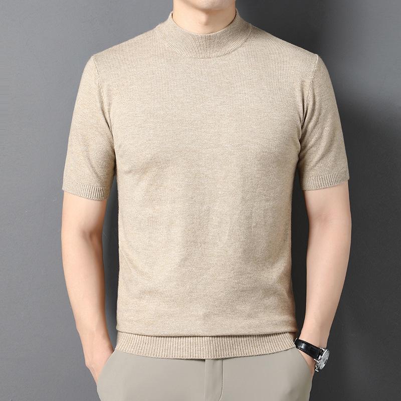 Men'S Short-Sleeve Sweater, Half-Turtleneck Sweater, Thin Pullover Half-Sleeve, Middle-Aged And Young Men'S Knit T-Shirt