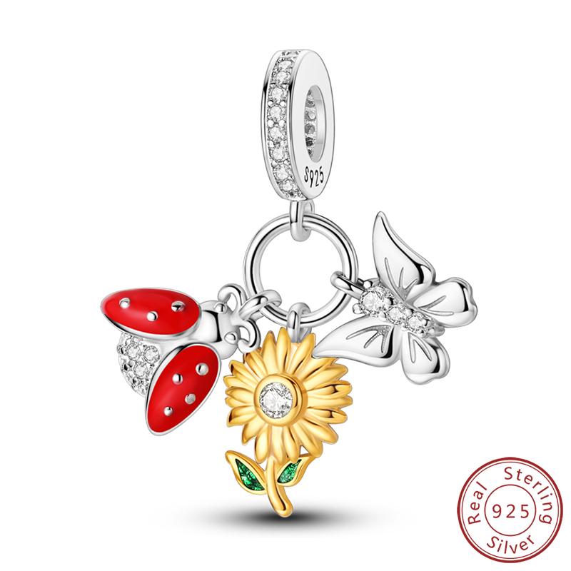 Elegant S925 Silver Butterfly & Dragonfly Multicolor Charms Beads Pendant 3mm DIY Fine Jewelry Making Accessories Gifts