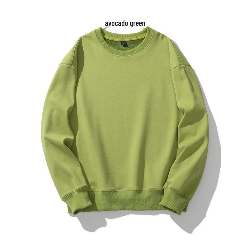 Men's Heavyweight Fleece-Lined Crew Neck Sweatshirt - Loose Fit, Solid Color, Long Sleeve.