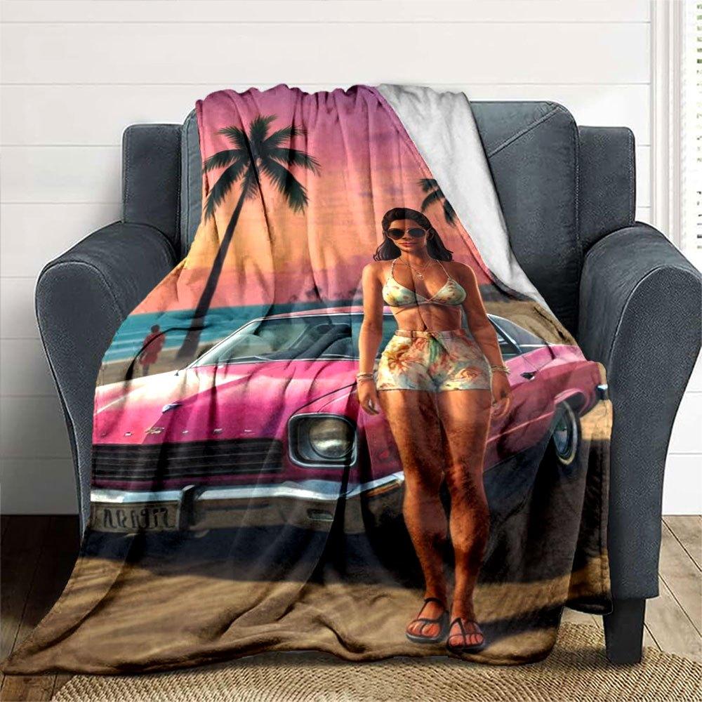 1 pezzo Coperta Morbida in Flanella Grand Theft Auto con Stampa di Designer Una coperta accogliente per tutte le stagioni, perfetta per il divano, il letto, l'ufficio