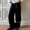 American Style Simple Street Loose Wide Leg Jeans Patch Button Design Casual Daily Wear