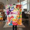 1 pièce Couverture Flanelle Imprimée Winx Club, Haute qualité Toutes Saisons, Décoration Maison, Chaleur et Confort, Parfait pour les Cadeaux de Noël