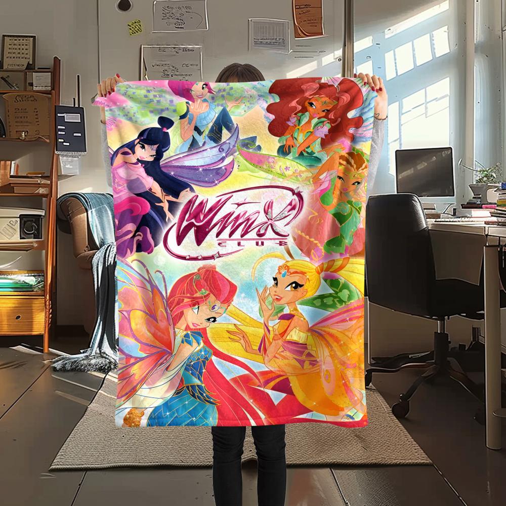 1 pièce Couverture Flanelle Imprimée Winx Club, Haute qualité Toutes Saisons, Décoration Maison, Chaleur et Confort, Parfait pour les Cadeaux de Noël