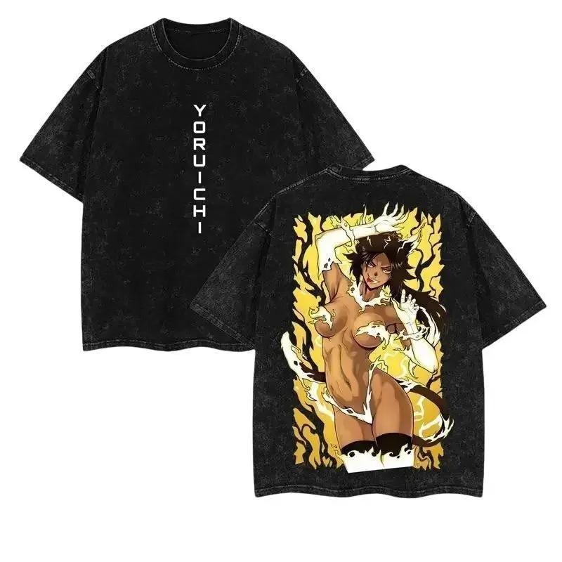 Shihouin Yoruichi Graphic T Shirt BLEACH Anime Harajuku Washed T-shirt Men Women Clothing Oversized Cotton Short Sleeve Tees