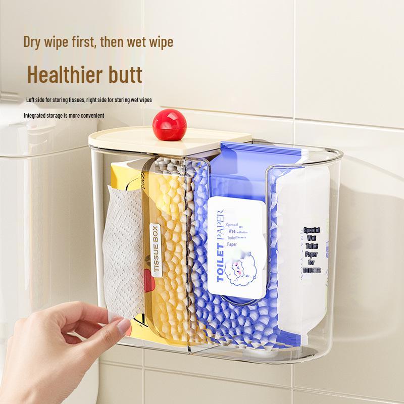 No-Punch Wall-Mounted Tissue Box: Bathroom, Kitchen, Toilet Towel and Wet Wipe Storage