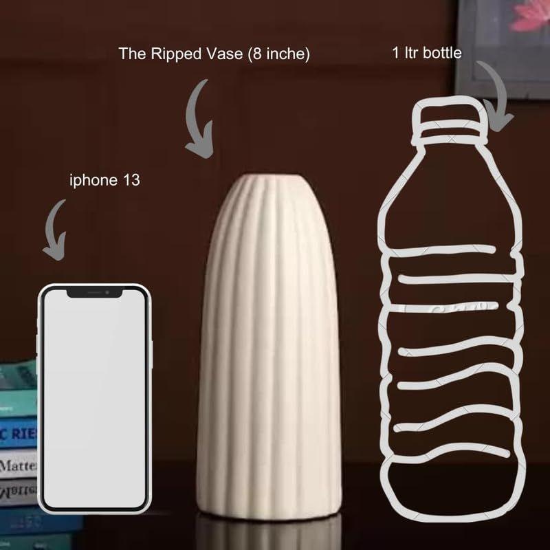 Off- White Flower Vase – Stylish Bottle Shape Design, Ideal for Office and Living Room Centerpieces, Elegant Pot