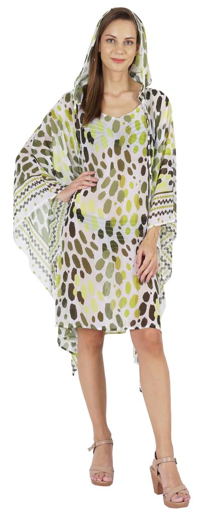 Moomaya Women  s Short Hoodie Kaftan Loose Tunic Kimono Sleeve Mini Beach Cover Up