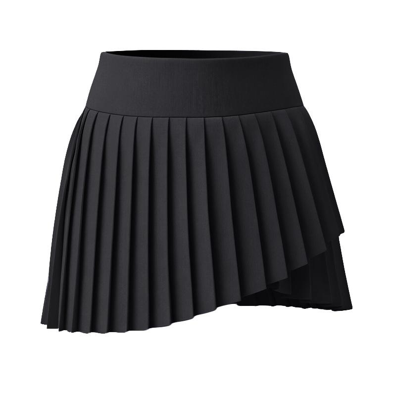 High waist pleated sports skirt women s anti-light lined tennis skirt quick-drying breathable running fitness yoga skirt S чёрный