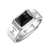 Men's Sterling Silver 925 Black Agate White Gold Plated Open Ring