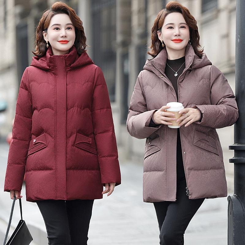 Big mother down jacket women's medium and long foreign gas thickened cold-proof hooded large size white duck down high-quality coat