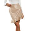 Women's Half Skirt Soild Short Skirt High Waist Irregular Leather Skirt Slim
