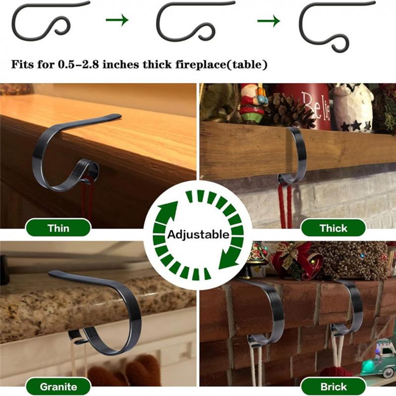 A84X-Fireplaces Hook Set Of 4 Christmas Metal Hooks Slip Stocking Holder For Home Table Handbag Hanger Decorations