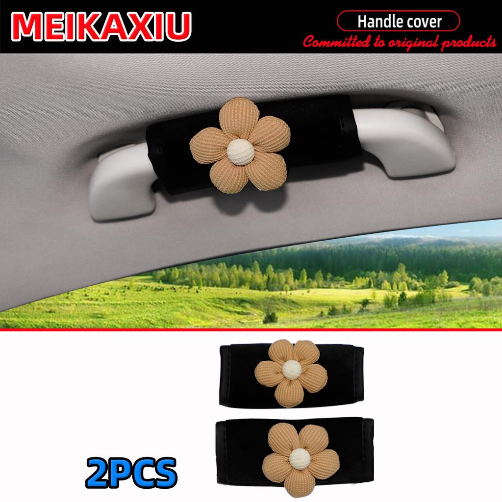 2PCS Soft Plush Fabric Flower Car Door Handle Covers Women's Grip Pull Covers Car Interior Decoration Accessories