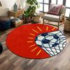 Round Rug Soccer Ball in Goal Net Red Background Yellow Rays Retro Halftone Circular Rug for Boys Game Room Wall Decor