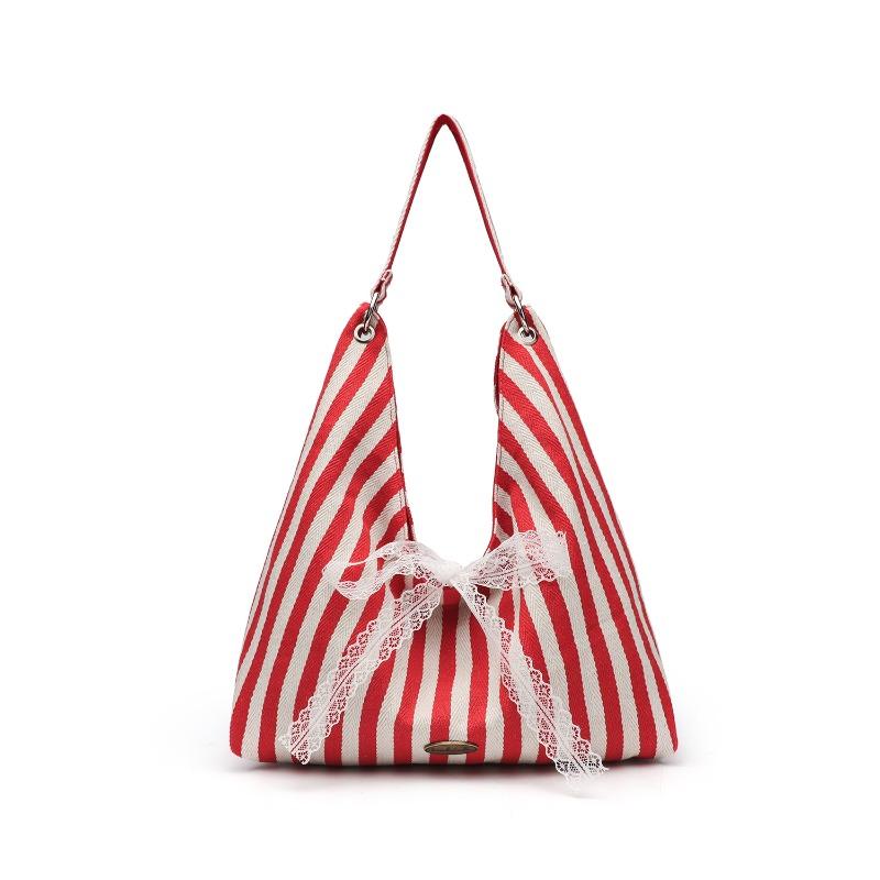 Große gestreifte Tasche doppelseitige Tragetasche Pendler Canvas Tasche Unterarm Wind Pendler Damen Kapazität Student Schultertasche