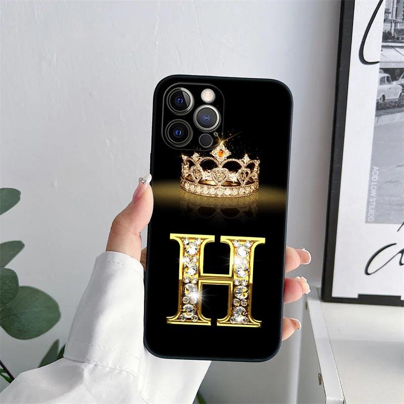 Initial E M J F K L H I Letter Phone Case for iPhone 11 15 16 Pro Max Case Coque 14 Plus 13 Pro 12 11 X XS 16 7 8 TPU Soft Cover