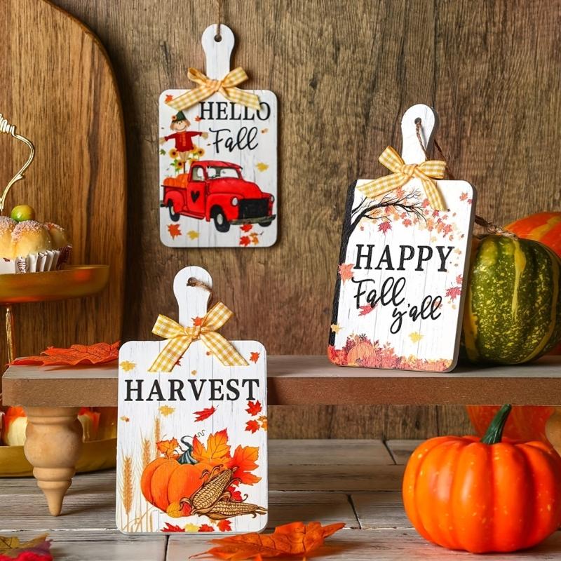 Handcrafted Thanksgiving Wooden Door Hanging Bucolic Home Decors Natural Wall Plaque for Seasonal Interior Display HX6C