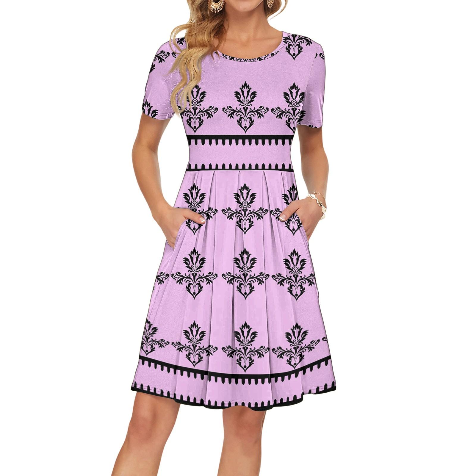 

Женские повседневные летние платья с коротким рукавом, весеннее платье с круглым вырезом в стиле пэчворк в стиле бохо с цветочным принтом для коктейльной вечеринки XL розовый