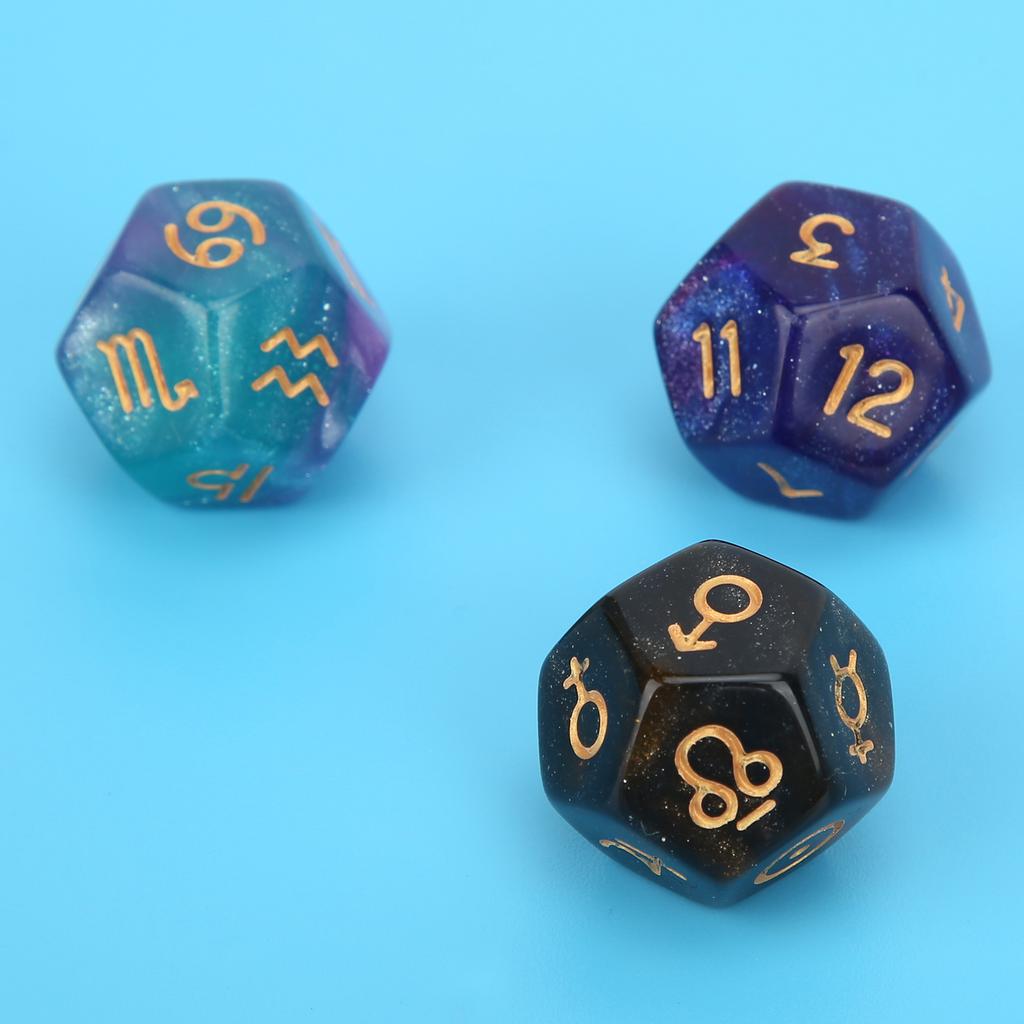 3 Peças Dados de Adivinhação de Resina Entretenimento para Reunião de Festa Dados de Astrologia Tarot de 12 Lados