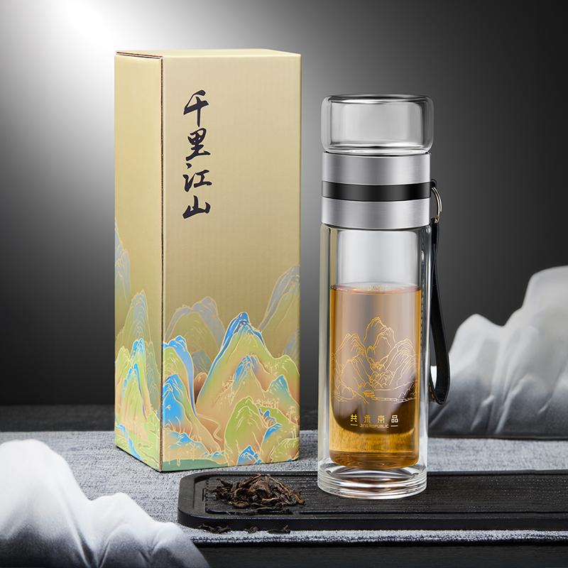 Qianli Jiangshan Double-Layer Glass Tea Cup