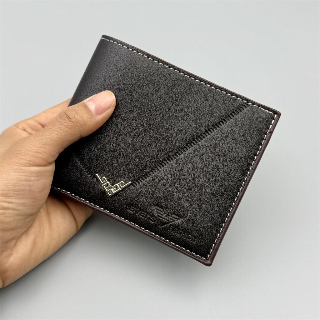 Men Short Bifold Wallet PU Leather Slim Card Holder Zipper Design Business Wallet with ID Window Coin Pocket