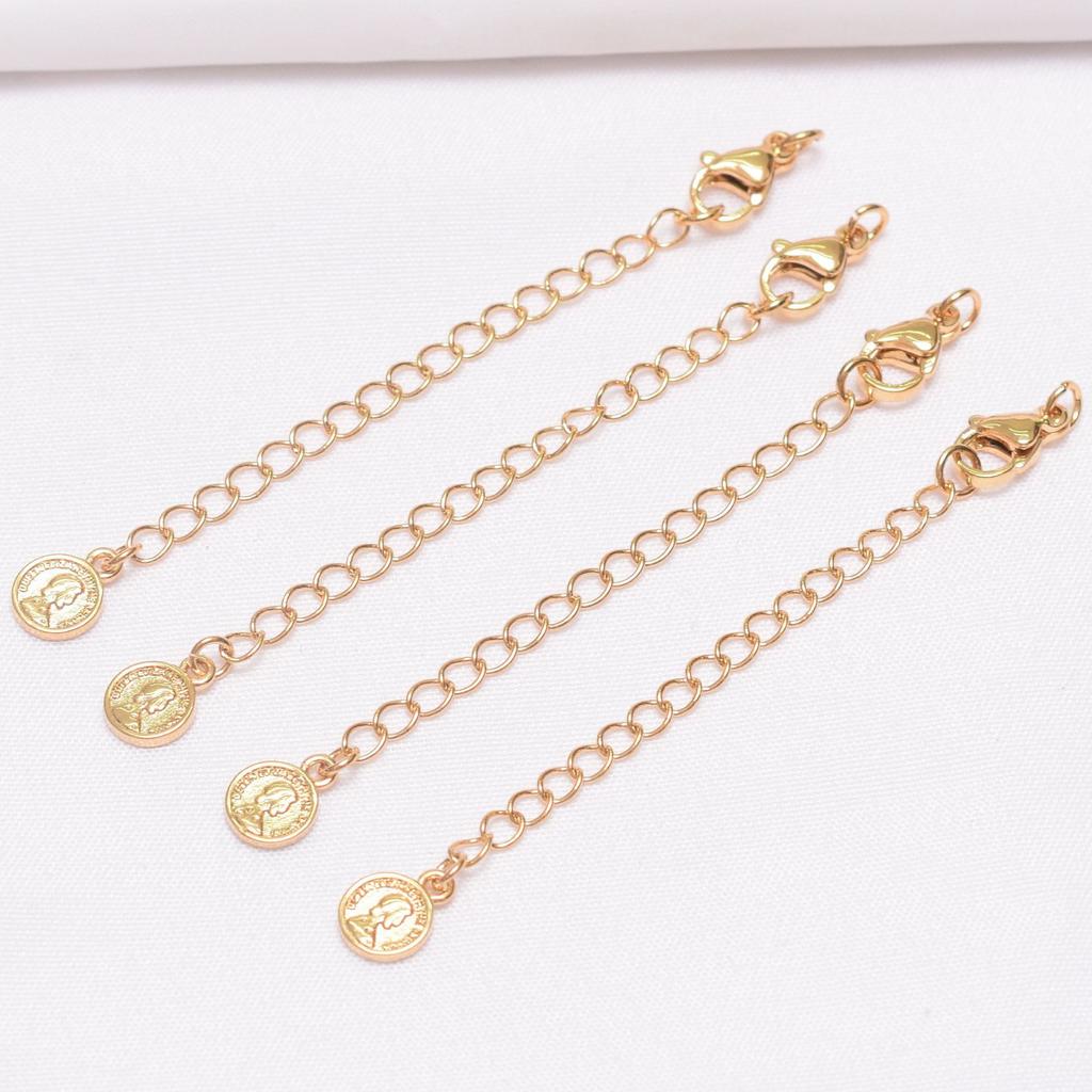 10pcs Non-Fading 24K Vacuum Gold Tail Chain Lobster Buckle Extension Chain Diy Bracelet Necklace Ending Connection Buckle Water Drop Tail Chain