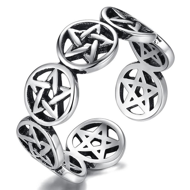 New Star Pentagram Punk Chunky Adjustable Thai Copper Color Finger Ring For Women Mens Korean Trendy Tibetan Jewelry Gifts