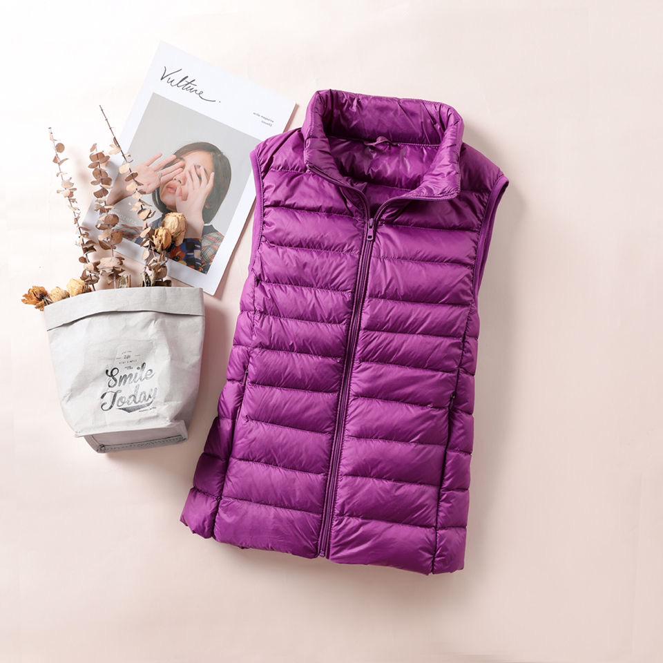 Women's Lightweight Down Vest, Korean Style, Stand-Up Collar, Slim-Fit, Sleeveless Jacket for Autumn and Winter.