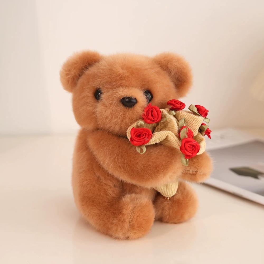 With Floral Blanket Bear Wear Rose Doll 15cm Bouquet Rabbit Doll Rose Bear Plush Toy Anniversary