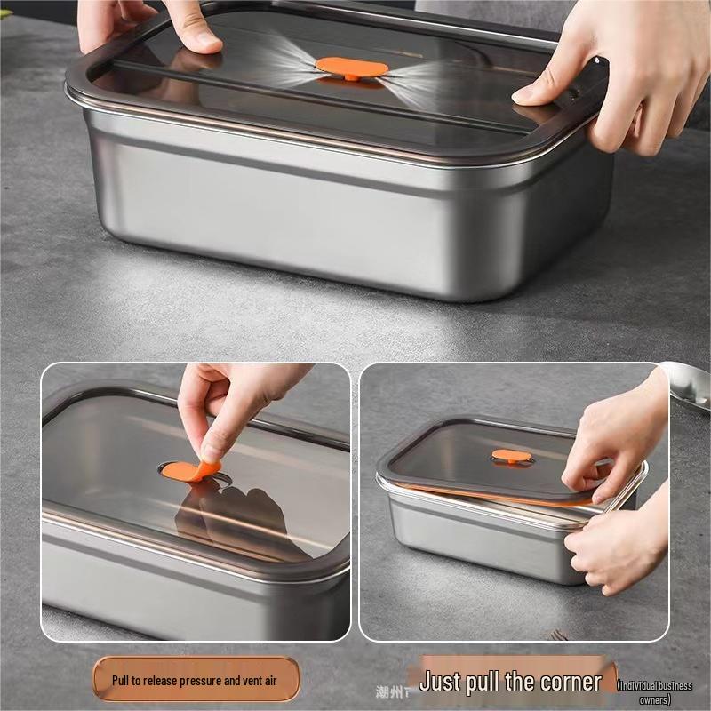 304 Stainless Steel Square Storage Box with Lid - Food Grade Fresh-Keeping Container