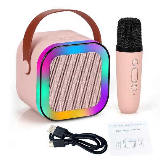 Mini macchina per karaoke compatibile con Bluetooth con microfono, 5 effetti sonori, set di altoparlanti per karaoke portatili compatti ad alta potenza