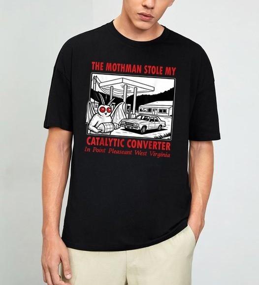 The Mothman Stole My Catalytic Converter Retro Funny Spooky T-Shirt XXXXL
