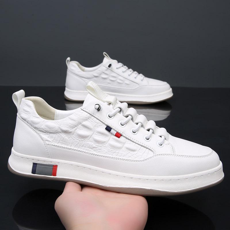 Cowhide Little White Shoes Men's Spring Breathable Men's Shoes Genuine Leather New Trendy Versatile Platform Casual Board Shoes Men
