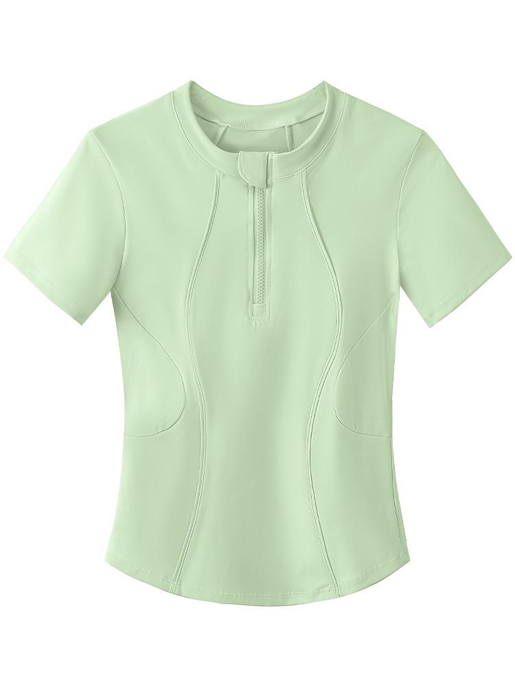 Women's Versatile Half-Zip Pilates Slimming Short Sleeve T-Shirt