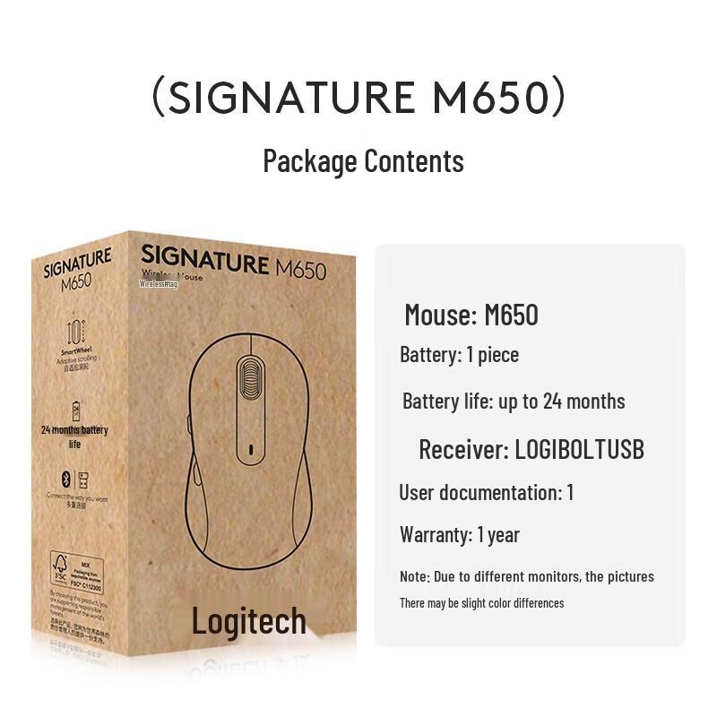 Logitech M650M Wireless Bluetooth Silent Mouse - Pink for Medium-Small Hands