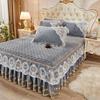 3pcs of Thickened Autumn and Winter Lace Bed Skirt, Crystal Velvet Bed Skirt Lace Bed Cover, Soft and Comfortable, Bedroom and Guest Room Bedding