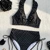 Costume da Bagno a Pois con Scollo all'Americana e Coulisse Sexy Set Bikini Due Pezzi