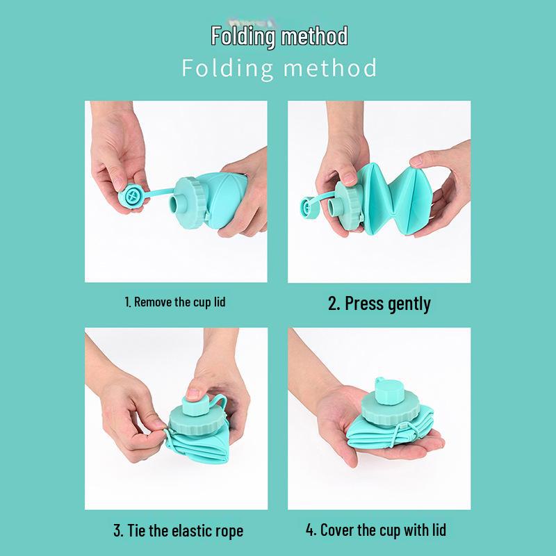 I lager vikbar silikonvattenflaska, utomhusmugg, högtemperaturbeständig, portabel och lätt att förvara sportflaska.