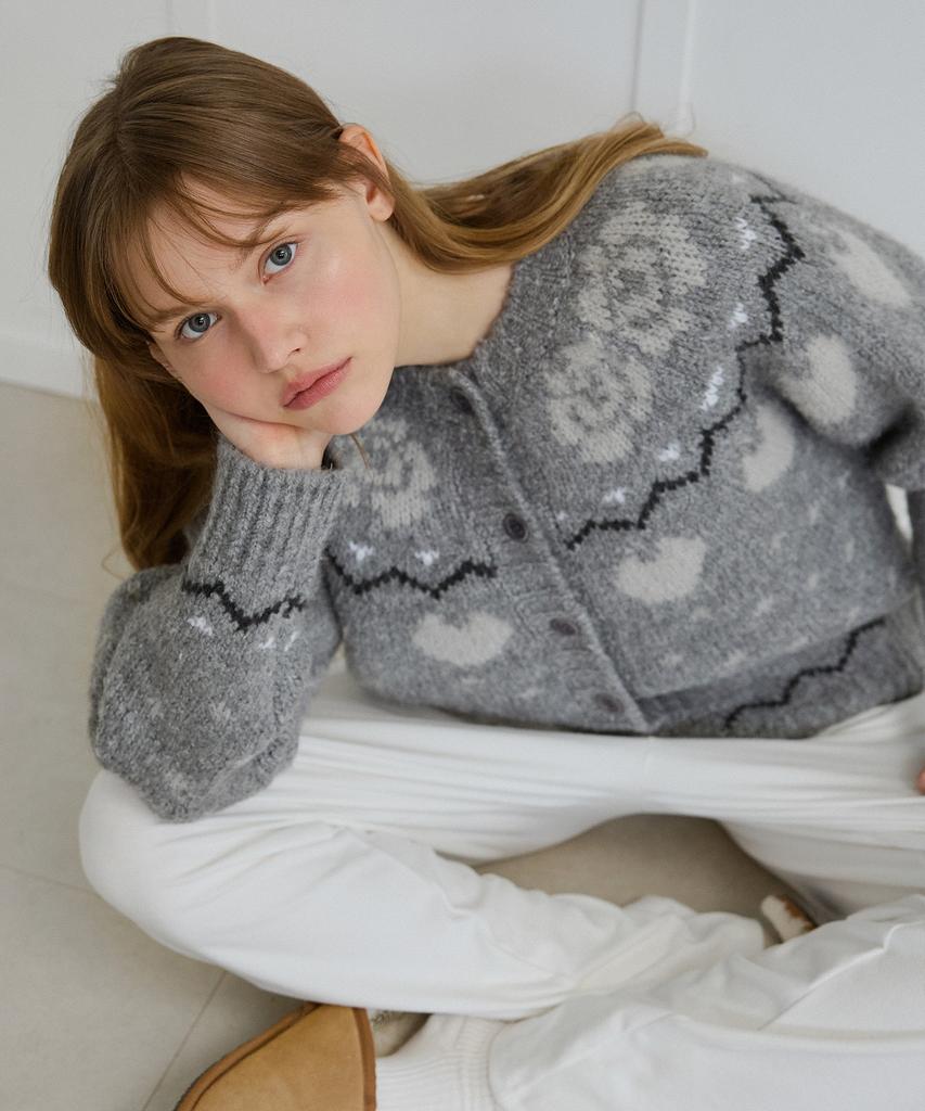 LETTERA Alpaca Wool Nordic Knit Cardigan_Grey