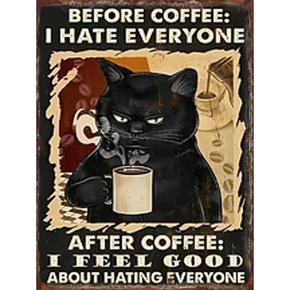 Retro Katze Kaffee Metallblechschild Wanddeko Vintage Küchenkunst 20x30 cm