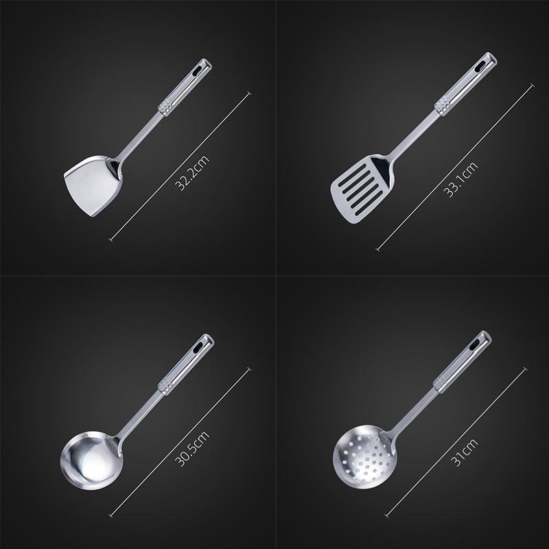 4 Pcs Durable Stainless Steel Wok Spatula Long Handle Kitchen Gadgets Kitchen Cooking Utensil Set Rice Spoon Ladle Cooking Tools