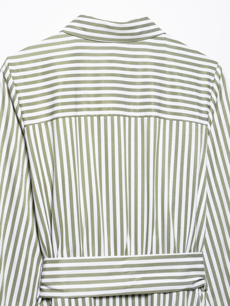 2025 Spring Women's European & American Striped Belted Midi Dress