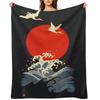 RED SUN ,FLYING CRANES AND SEA WAVES IN BLACK Throw Blanket Fashion Sofas Wednesday Sofa Bed Thin Blankets