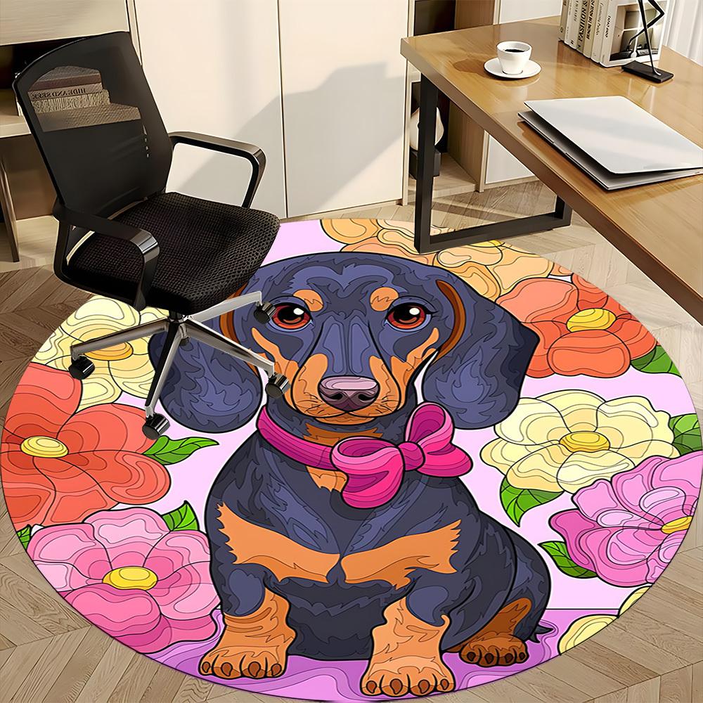 1pc Dachshund Flowers Office Round Rug, Non-slip, Soft and Durable Office Rug for Interior Decoration, Perfect for Office,Decoration Yy260204024