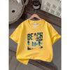 Boys Tropical Sunset Palm Tree Beach Print Soft Breathable Cotton Short Sleeve T-Shirt for Daily Outdoor Sports
