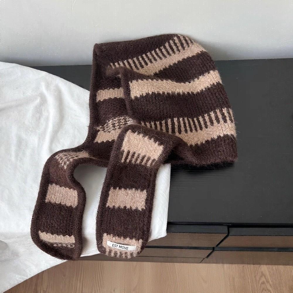 Windproof Winter Knitted Scarf Keep Warm Stripes Hat Scarf Hooded Scarf for Women  Autumn Winter