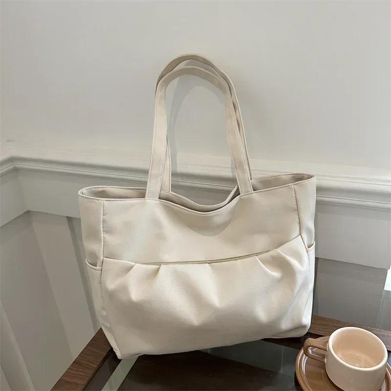 New feminine fashion canvas bag for university students travel bag large capacity versatile solid color shoulder bag