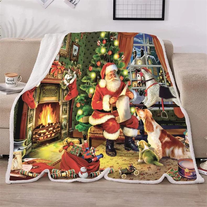 Christmas Blankets and Throws Holiday Throw Blanket Santa Sherpa Throw Blanket Couch Soft Thick Winter Warm Cozy Flannel Blanket