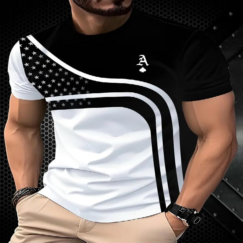 

Мужская повседневная футболка с круглым вырезом, напечатанная с рисунком покера, удобная трикотажная ткань из полиэстера, летний топ с короткими рукавами стандартной версии 6XL чёрный