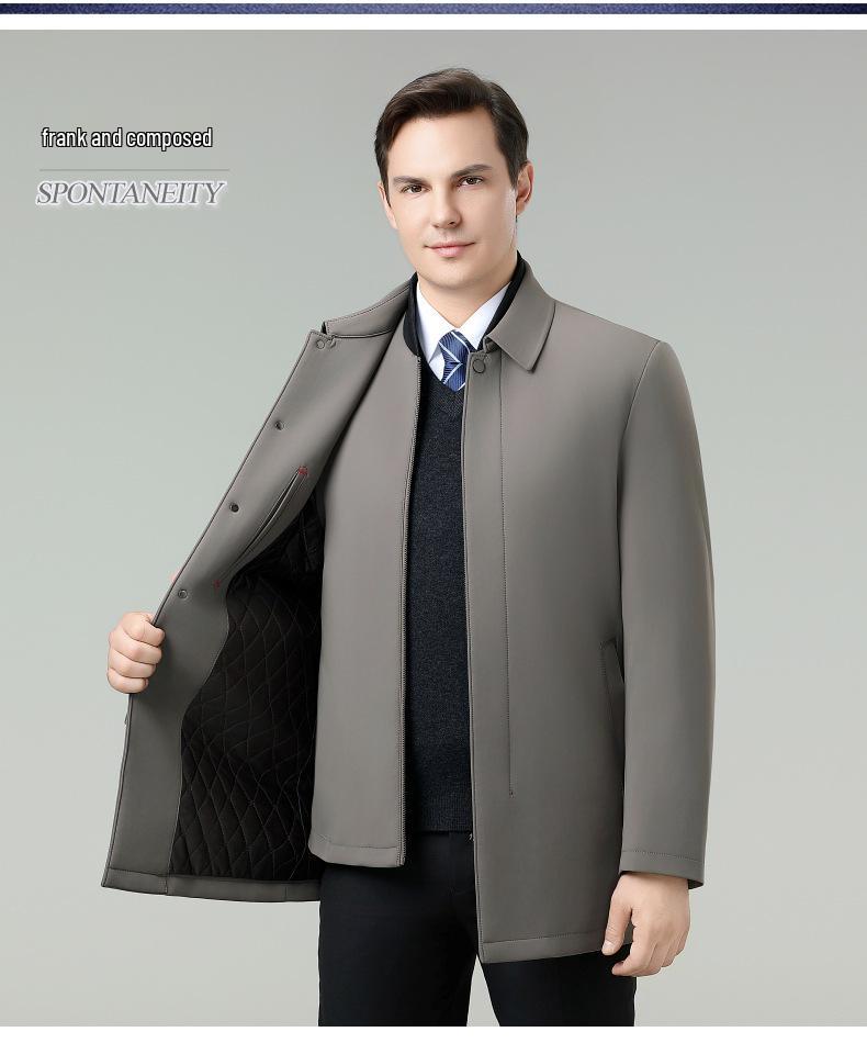 Men's Winter Down Jacket: Removable Liner, Warm Lapel Coat, White Duck Down, Middle-Aged Business Style